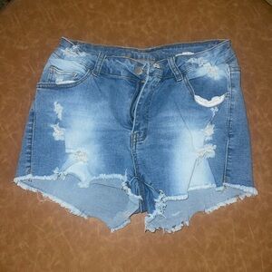 Distressed Blue Denim Shorts
